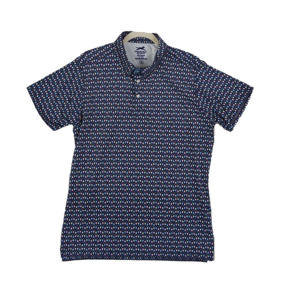 ChalkTalk Sports Polo Men's Size XL Navy Pickleball Paddle Print Performance